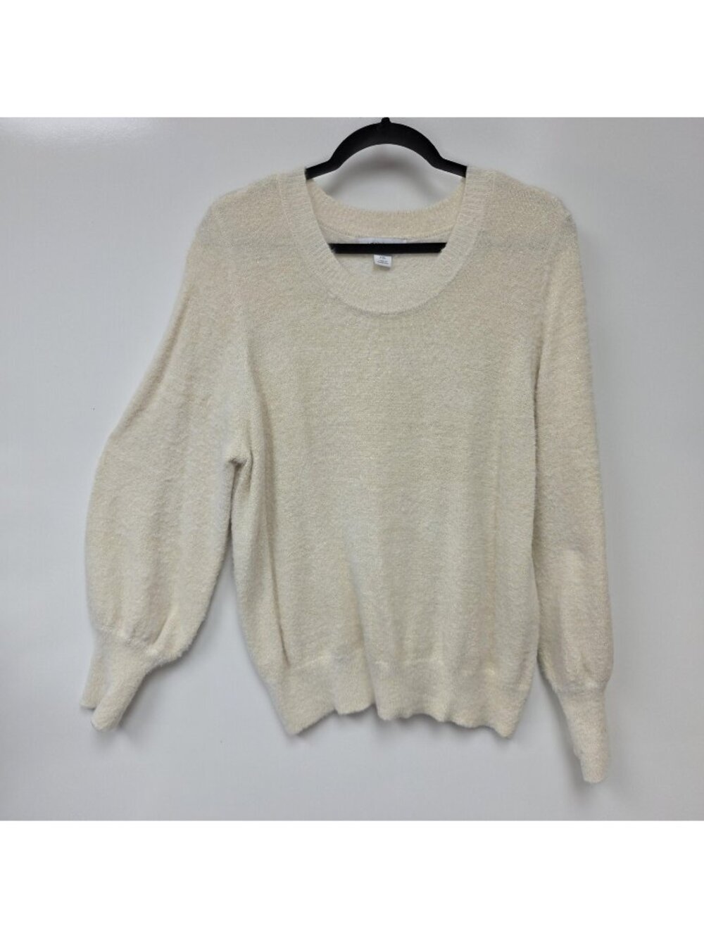 Liz Claiborne Sweater Womens XXL White Glitter Scoop Neck Knit Pullover